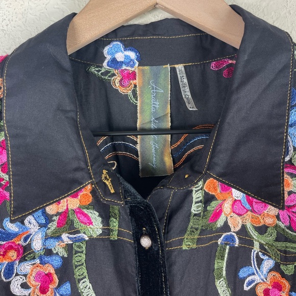 Aratta Silent Journey Embroidered Long Sleeve Maxi Shirt Dress Size Medium - Picture 6 of 12